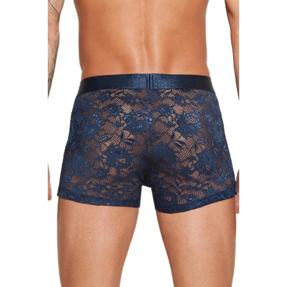 Cosabella Never Say Never Mens Lace Boxer Briefs Navy Blue Sheer Underwear